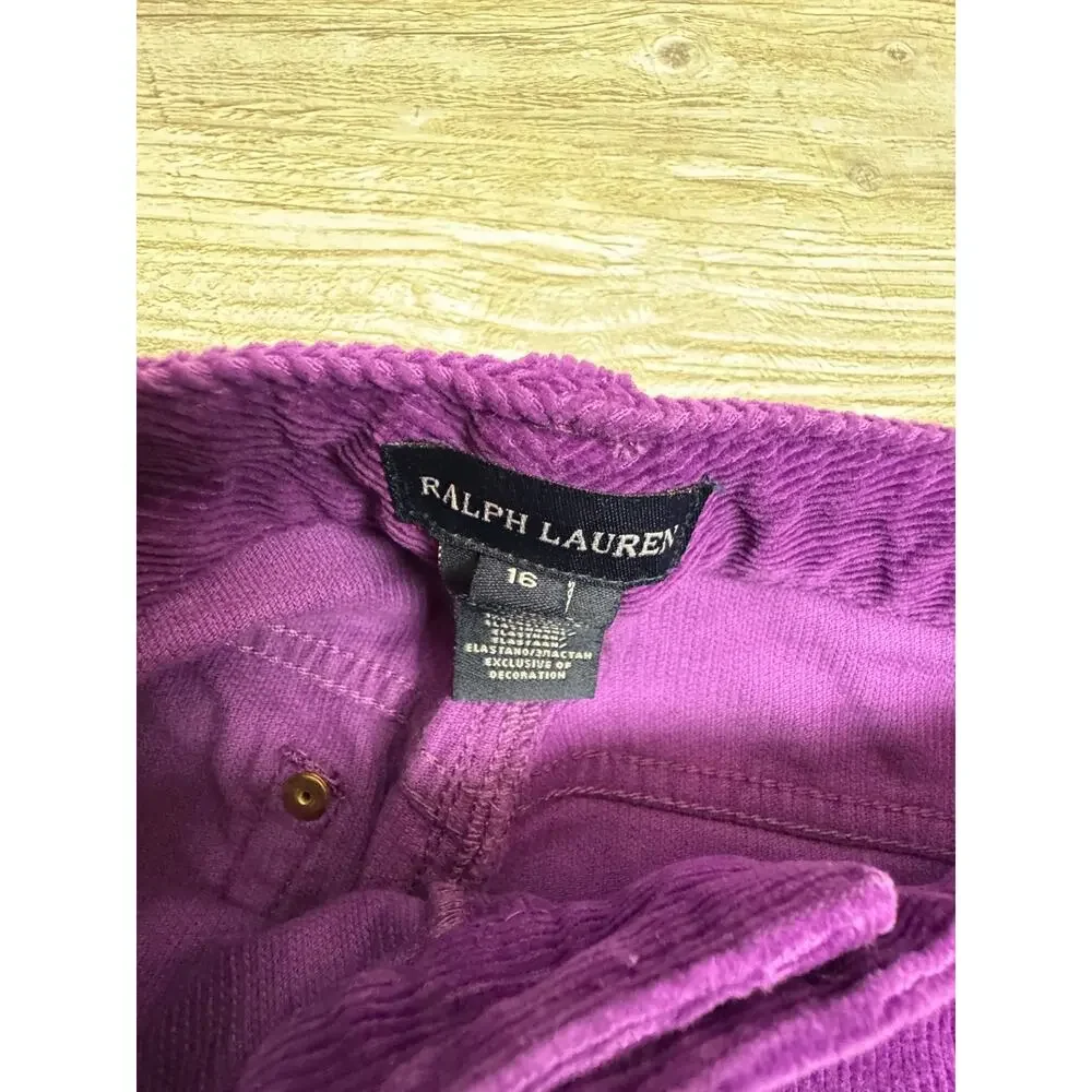 NEW Ralph Lauren Girls Corduroy Pants Size 16 Purple Skinny Fit NWT